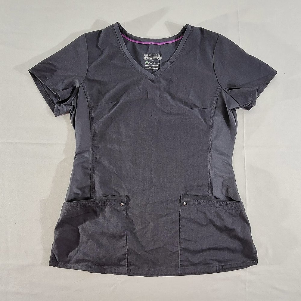 Healing Hands Purple Label Yoga Scrubs Women's Small Top in Gray